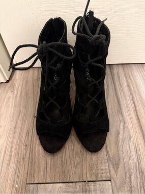 Nine West Black Lace-Up Peep Toe Heels